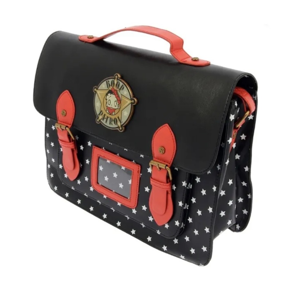 Betty Boop Police Satchel Bag, Black & Red W/ Polka Dots, Brand New W/ Tags!
